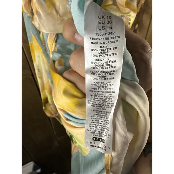 ASOS Satin Volume Blouson Sleeve Floral Dress, Size 6 - Picture 4 of 6